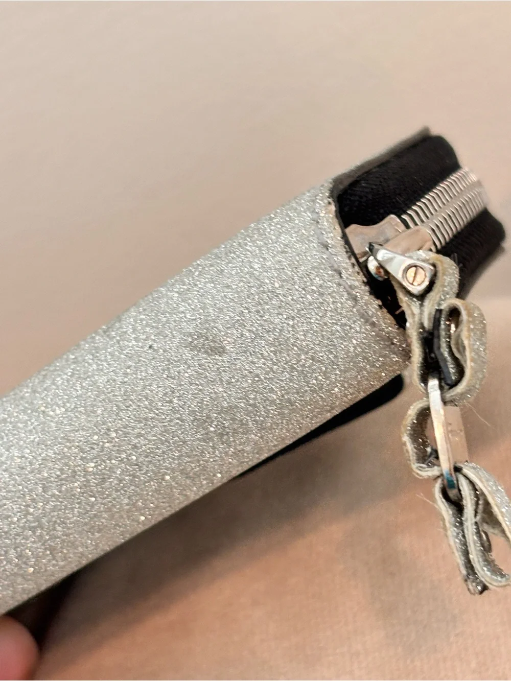 Salvatore Ferragamo Vara Bow Glitter Card Case / Zip-Around Coin Purse Wallet